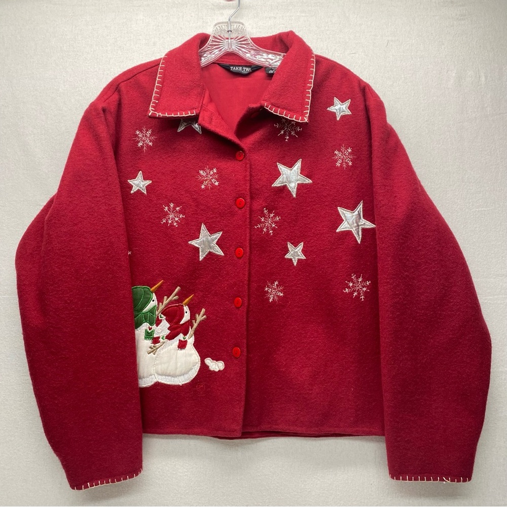Vintage Take Two Clothing Co. Red Wool Blend XL Christmas Jacket Snowman Snow